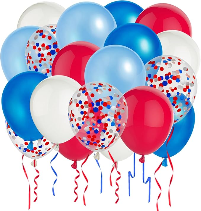 50 Party Balloons Red White Blue Balloons 12 Inches July 4th Birthday Latex by PheiLa