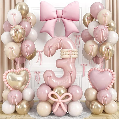Baby Pink Number 3 Balloon, Dusty Light Pink Gold Cream Latex Balloons Girls by Jobkoo