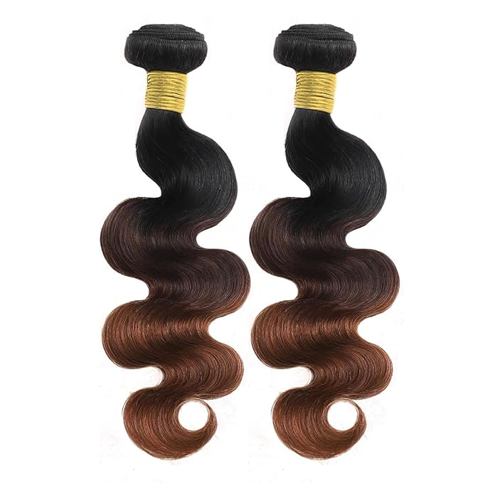Body Wave Ombre Bundles Human Hair T1B/2/30 Chestnut Brown Ombre Color 2 Bundles of 14 Inch 100% Real Human Hair Unprocessed Raw Material For Quicky Weave