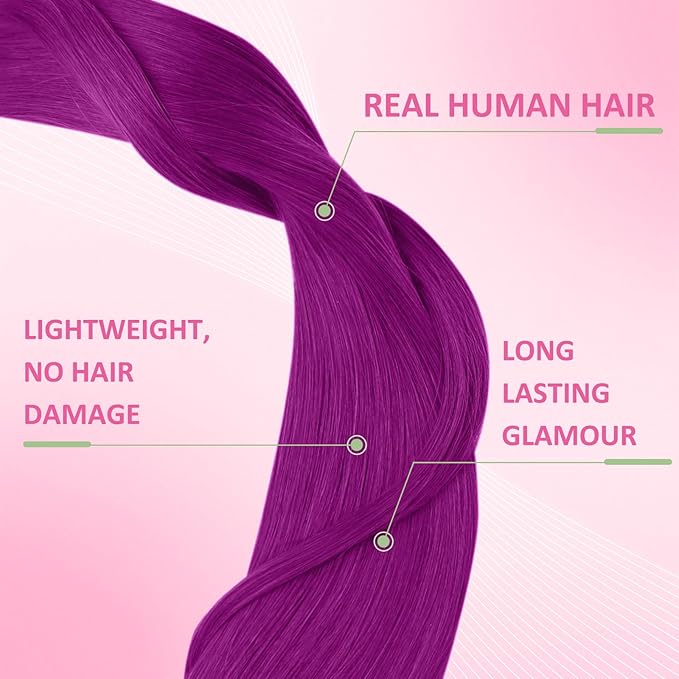 YoungSee Tape in Hair Extensions Real Human Hair Purple Invisible Tape in Human Hair Extension Purple 18 Inch Human Hair Tape in Extensions Colored 10pcs 25g Prom Night