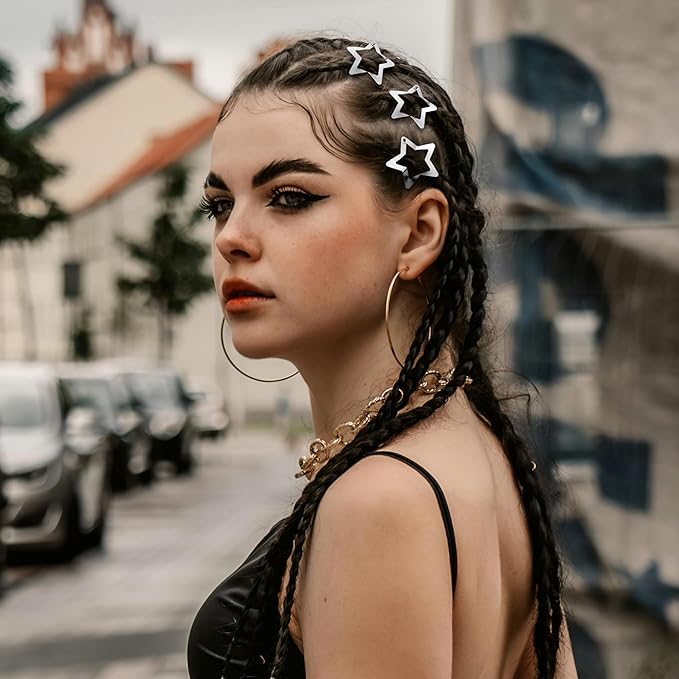 30 Pcs Metal Star Hair Clips 2000s Y2K Snap Barrettes 1.25 In Non Slip Star Hair Accessories for Women,Silver