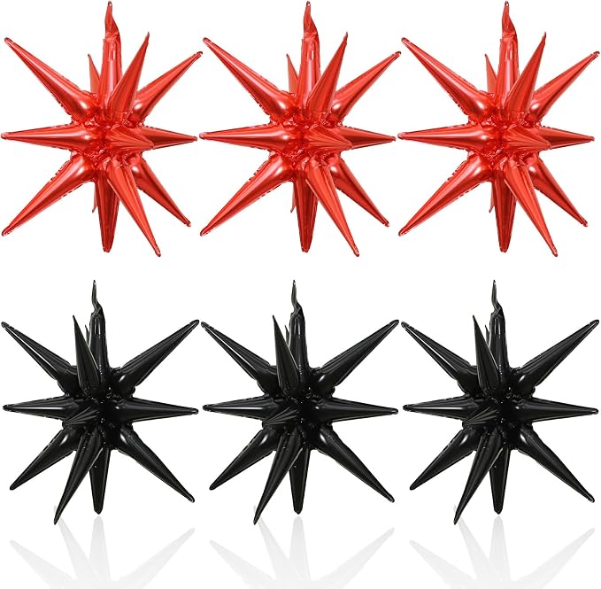 HILAVO 6PCS Black Red Star Balloons, 22Inch Large Star Balloon Foil Balloons by HILAVO