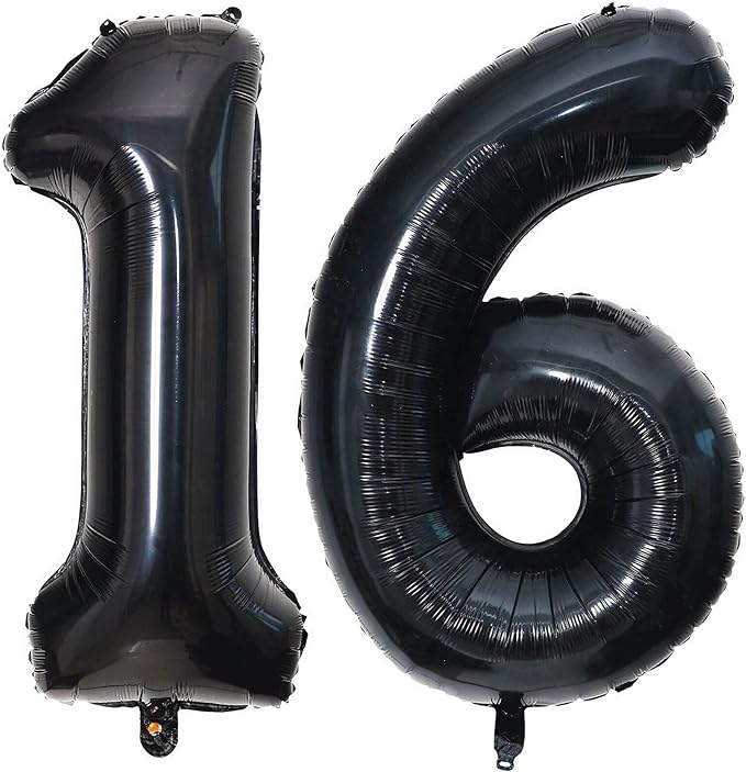 40 Inch Black 16 Number Balloons Giant 16 Balloons Black Birthday Balloons 16th by LHOAVWE