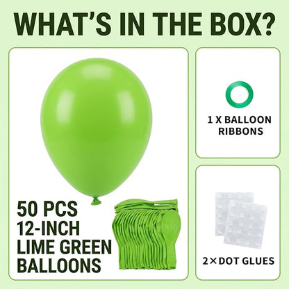 50pcs 12 Inch Lime Green Balloons 12 Inch | Premium Helium Light Green Latex - Image 2