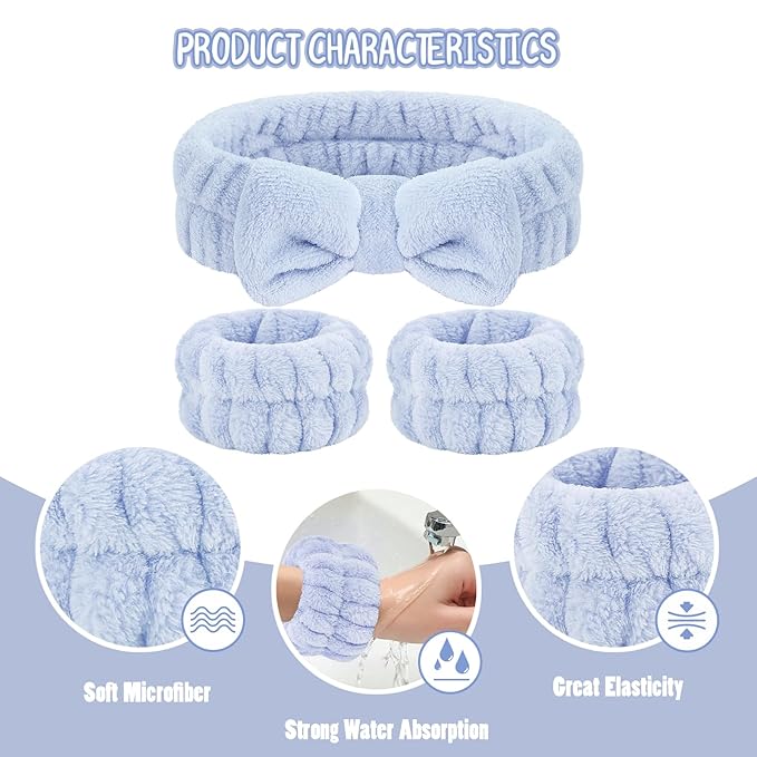 Face Wash Set - Microfiber Wristbands & Headband for Spa-Like Facial Cleansing