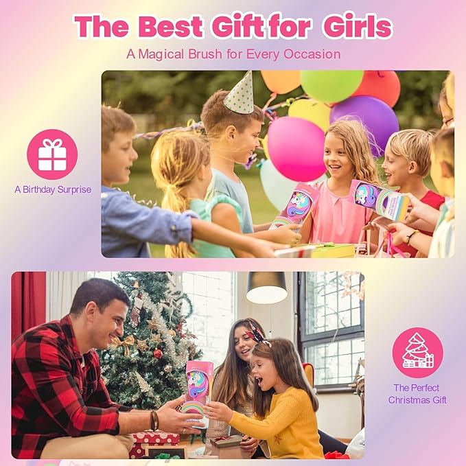 Toddler Hair Brush for Toddler Girls & Kids Ages 2-4+, Pink Mini Unicorn Hairbrush, Gentle Detangling brush, Wet & Dry Hair, Soft Ball-Tip Bristles for Sensitive Scalp, Travel-Friendly