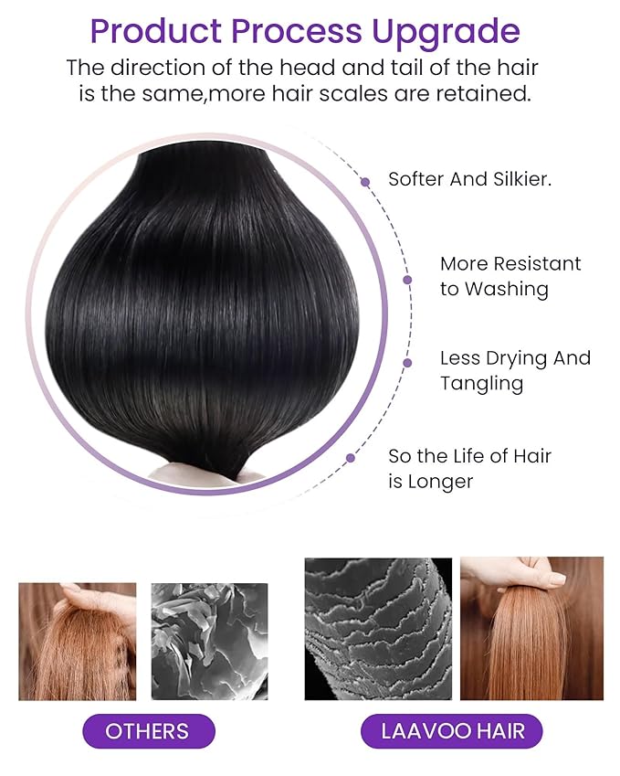 LaaVoo Tape in Hair Extensions Black Hair Extensions Tape in Human Hair Seamless Tape on Hair Extension Real Human Hair Soft Hair 26inch 65g 20pcs