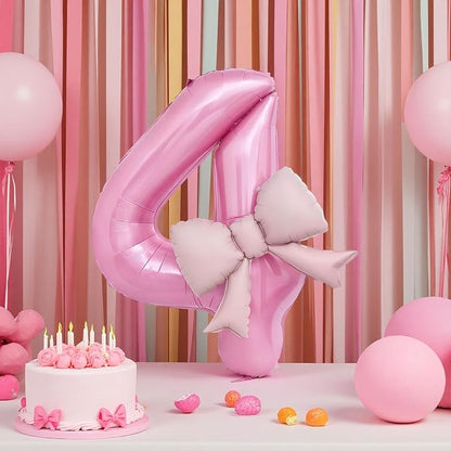 Bow Pink 4 Balloons, 40 Inch Giant Pink Bow Helium Foil Number 4 - Image 4