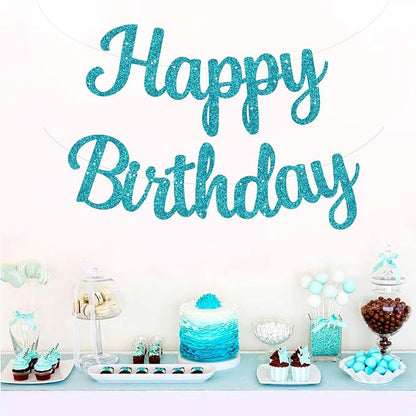 BEISHIDA Glitter Lake Blue Happy Birthday Banner Party Decoration NO DIY | - Image 5