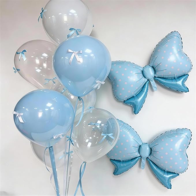Blue Bow Balloons Different Sizes, Large 35/31/16inch Blue Polka Dot Bow Foil - Image 7