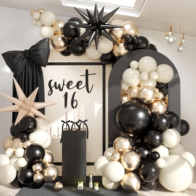 Black White Gold Balloon Garland Kit by Govpy