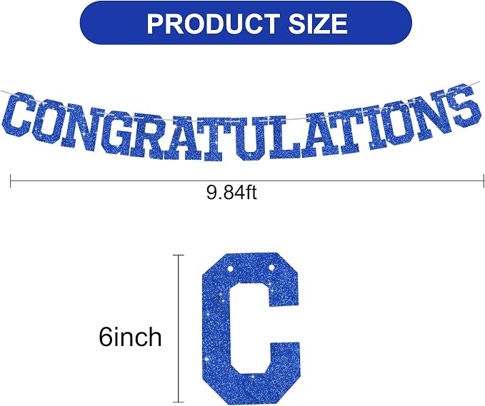 BEISHIDA Glitter CONGRATULATIONS Banner Blue 2026 Graduation Party Decorations - Image 3