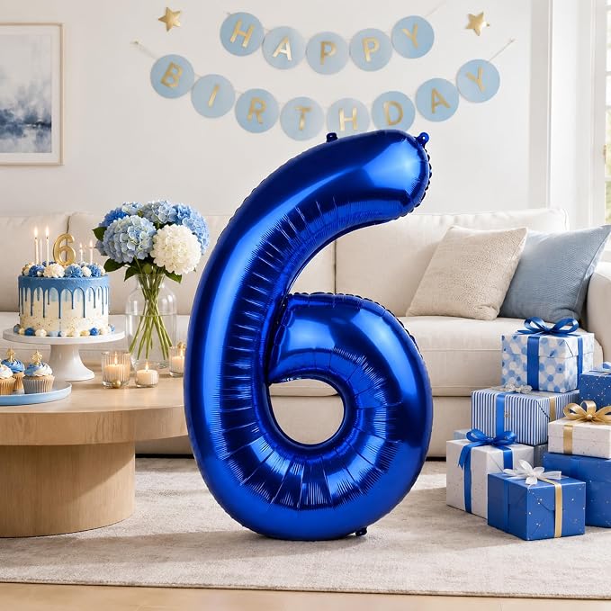 Navy Blue Number Balloons 6, 40inch Large Dark Royal Blue Digital 6 Foil Mylar by KAINSY