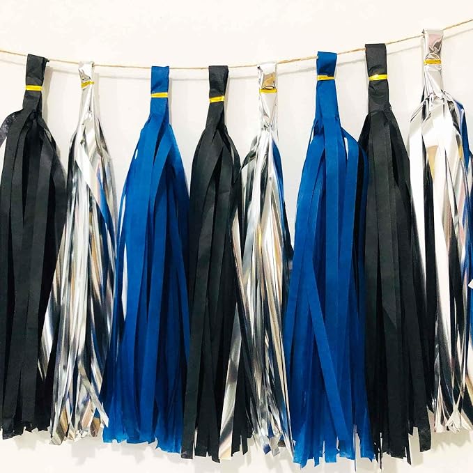 We Moment Black Navy Blue and Silvery Tissue Paper Tassels Party Tassel Garland - Image 2