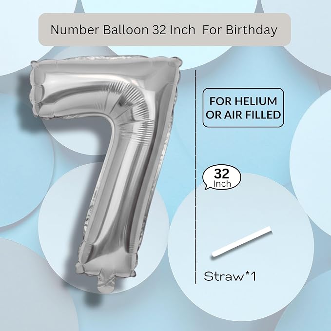Silver Number Balloon 7 Mylar Foil Balloons 32 inch - Image 8