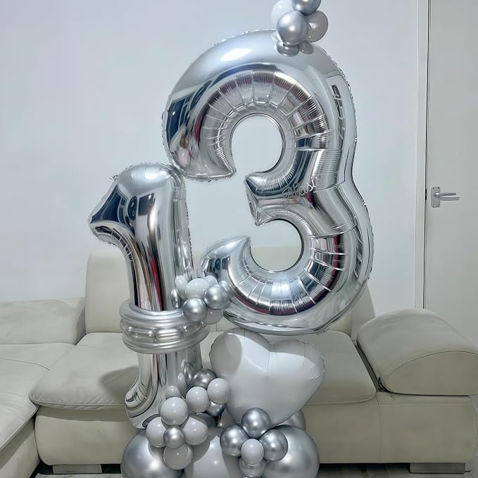 Silver 12th Birthday Balloons for Boys, 40 Inch Mylar Self Inflating 12 Balloon - Image 3