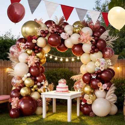 Burgundy Balloon Garland Arch Kit, Maroon Metallic Gold Nude Balloons - Image 5