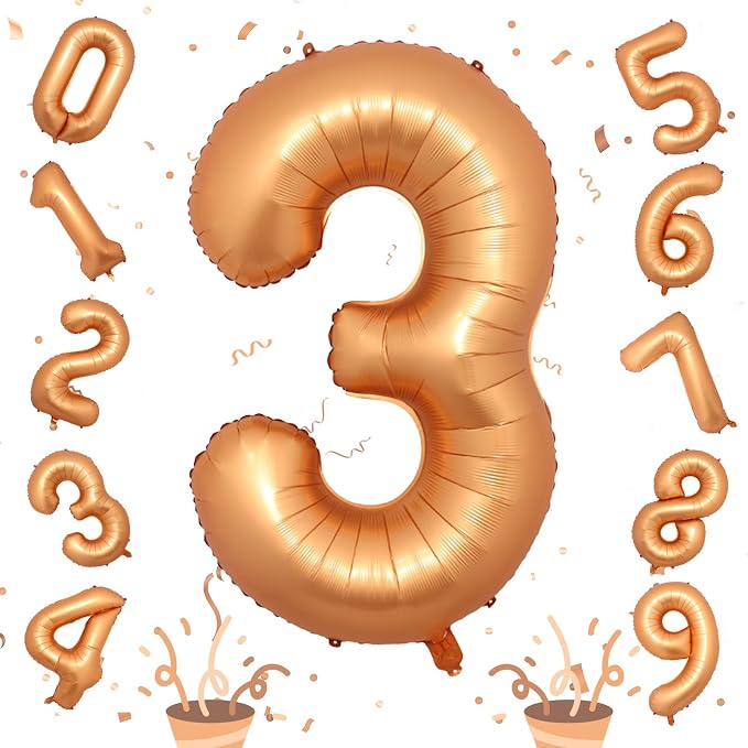 3rd Birthday Number Balloons for Girls, 40 Inch Foil Self Inflating 3 Balloons by Isndare