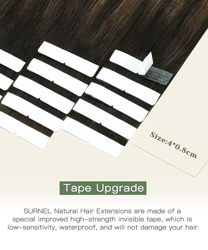 SURNEL Injection Tape in Extensions Real Human Hair 18Inch Dark Brown to Dirty Blonde Invisible Tape in Extensions 20 Pcs 40g(#2618,18)