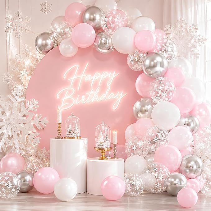 Pink and Silver Balloons, 12 Inch Pink White Silver Pearl Pink Latex Balloons - Image 3