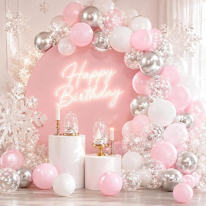 Pink and Silver Balloons, 12 Inch Pink White Silver Pearl Pink Latex Balloons - Image 3