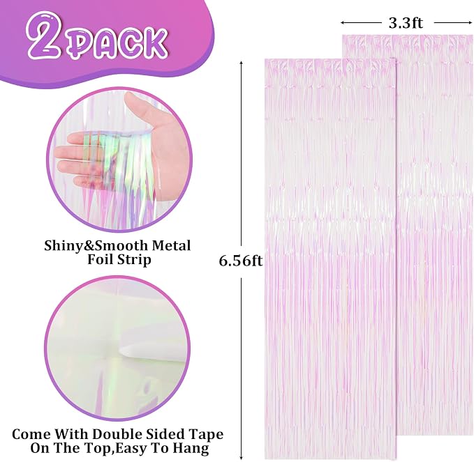 Voircoloria Iridescent Foil Fringe Backdrop Curtains, 2 Pack | Tinsel Streamers - Image 3