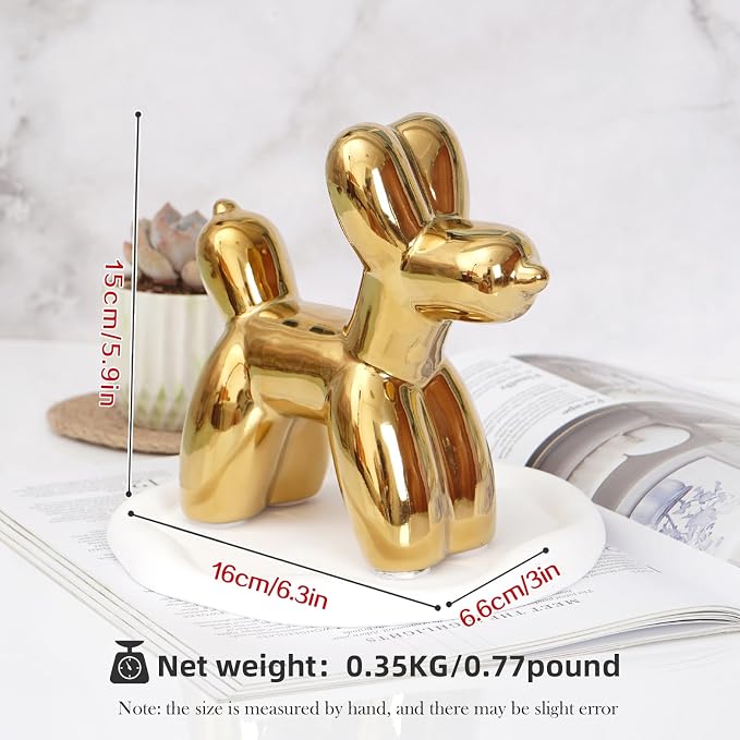 Notakia Large Golden Cute Ceramics Balloon Dog Statue Crafts Living Room - Image 2