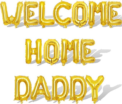 2 Set 32Pcs Gold WELCOME HOME DADDY Letter Balloons 16in Balloon Foil Letter by Fezava