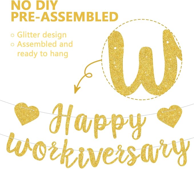 Gold Glitter Happy Workiversary Banner - Image 2