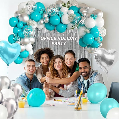 Teal Blue Silver White Balloons Garland Arch Kit - Image 7