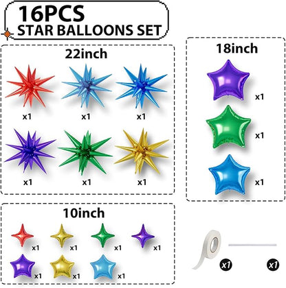 Colorful Star Balloons, 22/18/10 Inch Foil Rainbow Balloons - Image 2