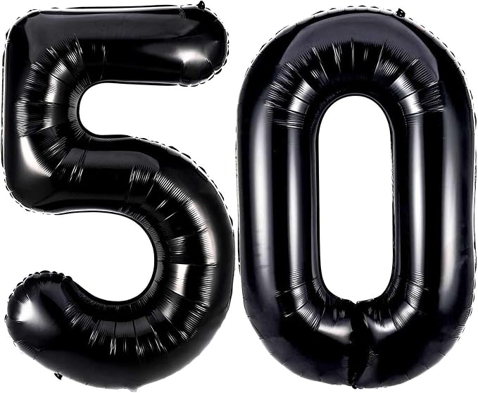 Black 50 Number Balloons, 40 Inch Giant Number 50 Balloons Foil Mylar Helium by Lovoir