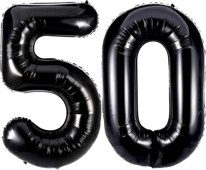 Black 50 Number Balloons, 40 Inch Giant Number 50 Balloons Foil Mylar Helium by Lovoir