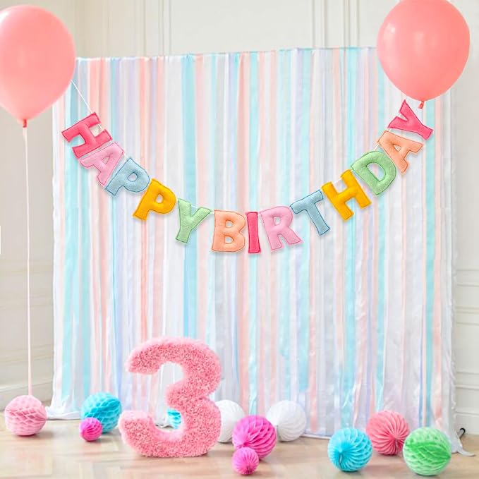 Pre-Strung 3D Pastel Felt Happy Birthday Banner, Macaron Birthday Garland | - Image 8