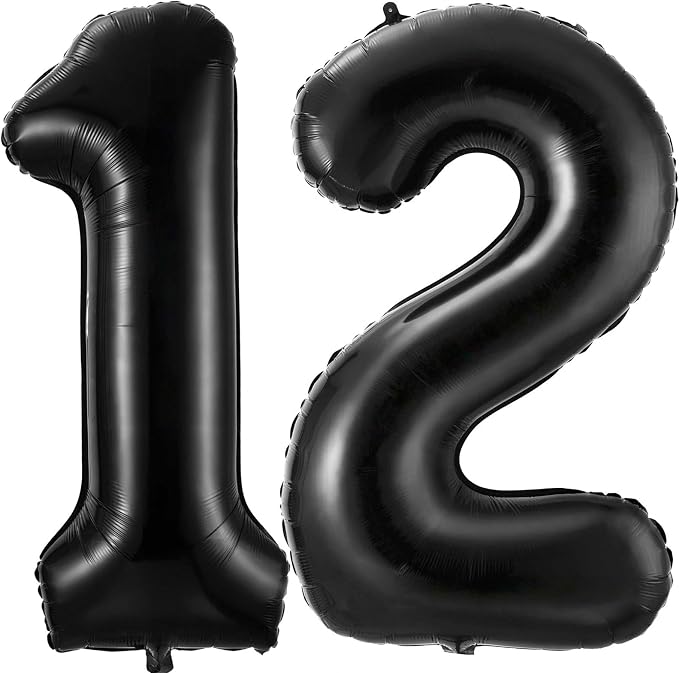 Black 12 Balloon Number, 40 Inch Number 12 Balloon Large Black Foil Mylar by BBPOOL