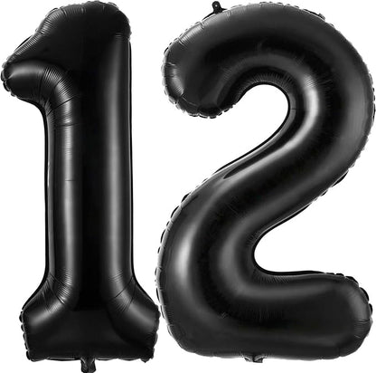Black 12 Balloon Number, 40 Inch Number 12 Balloon Large Black Foil Mylar by BBPOOL