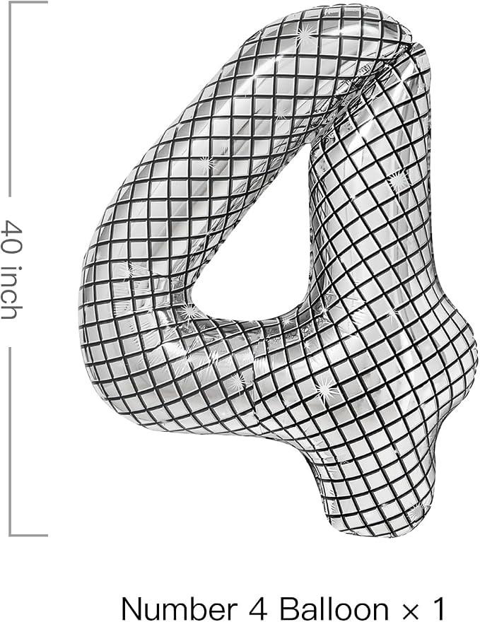 40 Inch Disco Number Balloons Large Silver Ball Print - Image 2