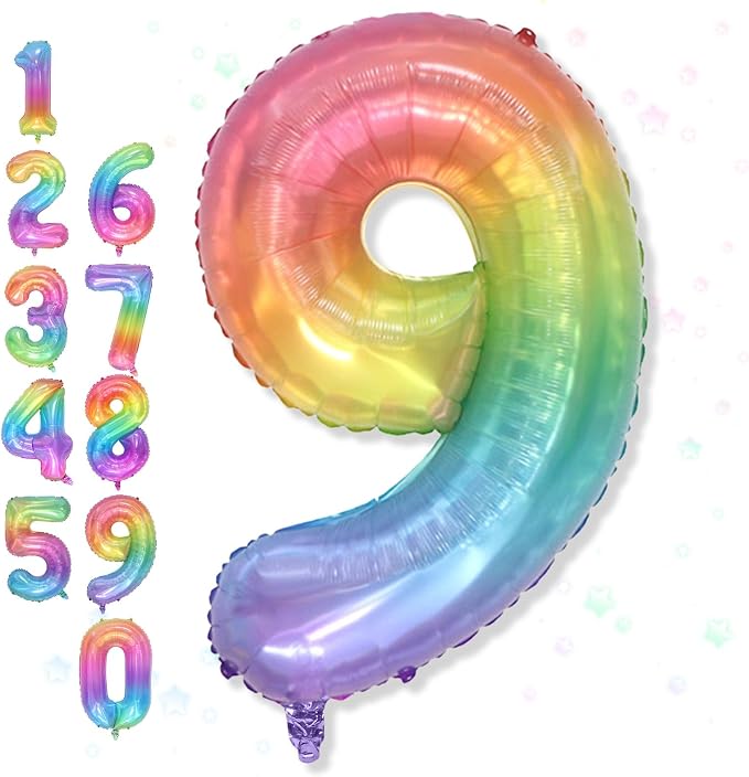 Big Number 9 Balloons, Rainbow Colorful Foil 9 Balloon Numbers 40 Inch by Froova