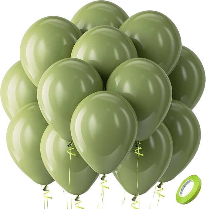Bezente Sage Green Balloons Latex Party Balloons 100 Pack 12 inch | Olive Green by Bezente