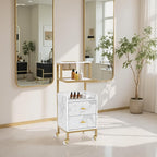 BarberPub Rolling Salon Cart with Storage Drawers, Barber Trolley with Metal Tool Holder & Basket, Beauty Salon Equipment for Hair Stylist 2084 (White)