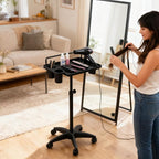 Salon Rolling Tray, Height Adjustable Tattoo Tray Rolling Cart, Storage Utility Trolley for Spa, Beauty Salon Service, Hairdresser Cart with Wheels, Black (Upgrade Black-TRAY-158N)