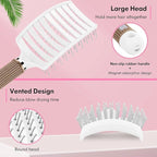 Hair Brush Set, Curved Vented Detangling Hair Brushes for Women Men Kids, Professional Vent Styling Brush for Wet Dry Curly Thick Straight Hair Fast Blow Drying Brush (Pink+ Black)