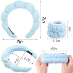 Zkptops 6Pcs Spa Headband for Washing Face Wristbands Set Women Bubble Skincare Makeup Sponge Blue Terry Cloth Padded Puffy Headband Bow Tie Hairband Cute Non Slip Thick Hair Accessory Gifts