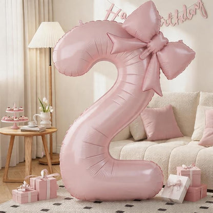 Dusty Pink 2 Balloons with Bow Balloons, 40 Inch Giant Self Inflating Pastel by KYGNE