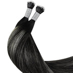 YoungSee Nano Ring Hair Extensions Black Ombre Nano Hair Extensions Real Human Hair Ombre Black to Silver Nano-Bead Hair Extension Human Hair Balayage Silver 1g/s 50g 20inch