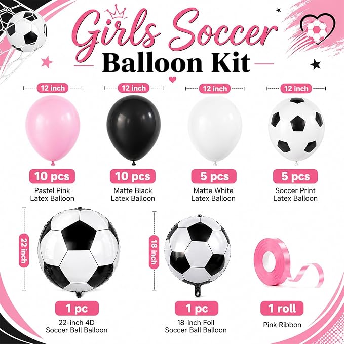 Pink Soccer Balloons, 12Inch Pastel Pink and Black White Football Print Latex - Image 2
