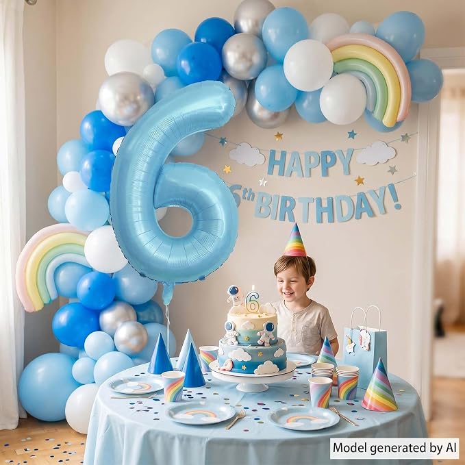 Pearlescent Blue Number 6 Balloon 40 Inch, Large Light Blue Mylar Foil Balloon - Image 2