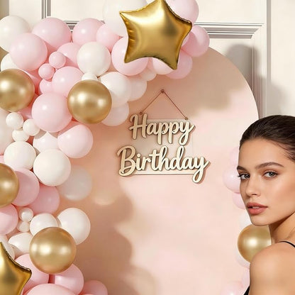 Pink White Gold Balloon Arch Garland Kit 143Pcs Pink White Metallic Gold Latex - Image 4