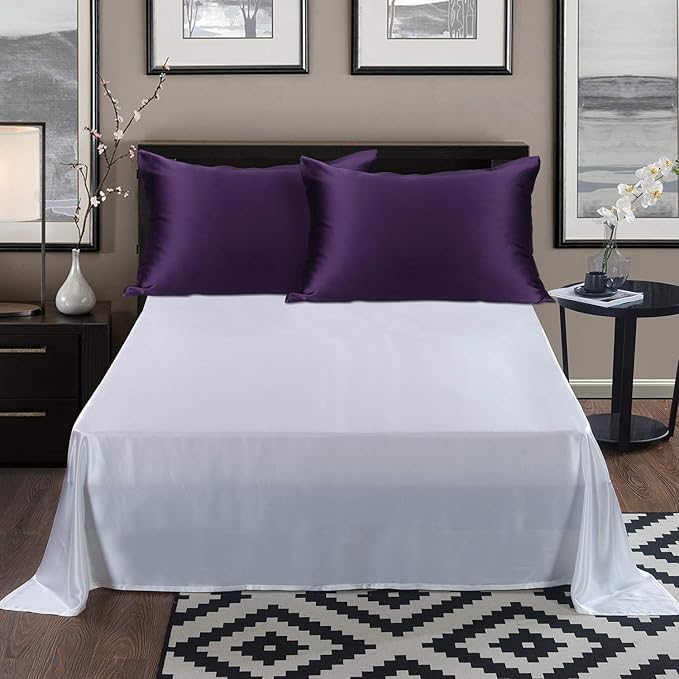 ALASKA BEAR Silk Pillowcase for Hair and Skin, Set of 2 Pure Genuine 22 Momme Mulberry Silk Pillow Cases Standard Size for Bliss Sleep Better Than Poly Satin, Zipper Closure(2pc, Dark Purple)