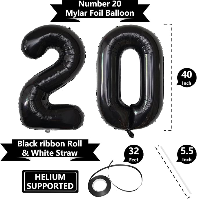 Number Balloons Black Party Balloon - Image 2